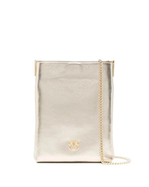 Pinko White Metallic-Effect Leather Cross Body Bag