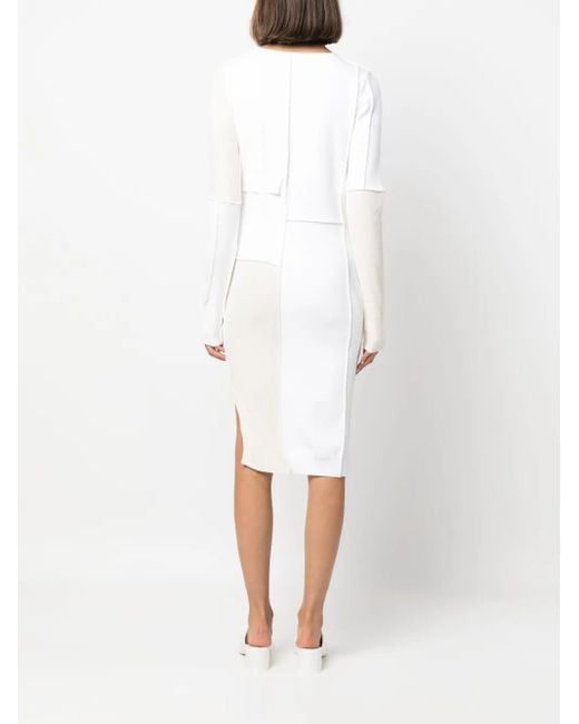 MM6 by Maison Margiela White Colour-Block Exposed-Seam Midi Dress