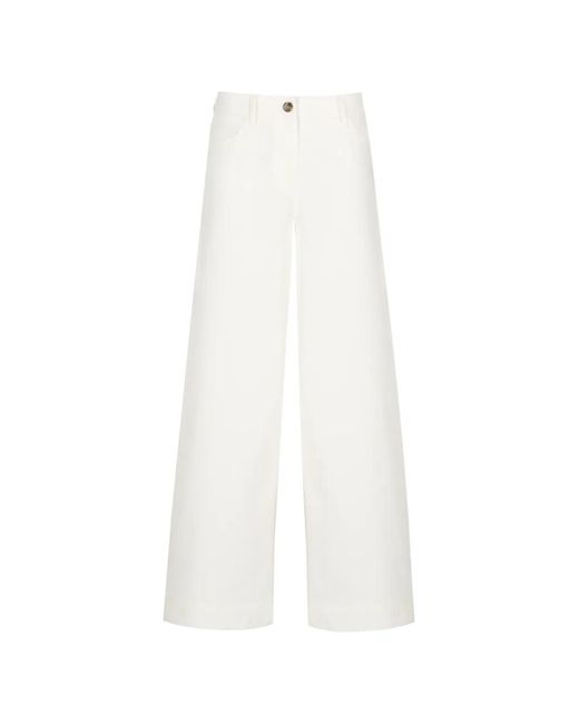Emme White Gabardine Wide-Leg Trousers