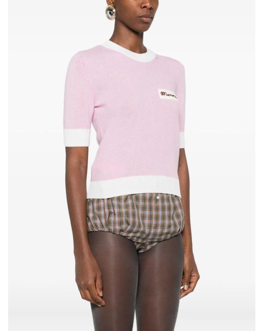 Marni Pink Embroidered Crew-Neck Jumper