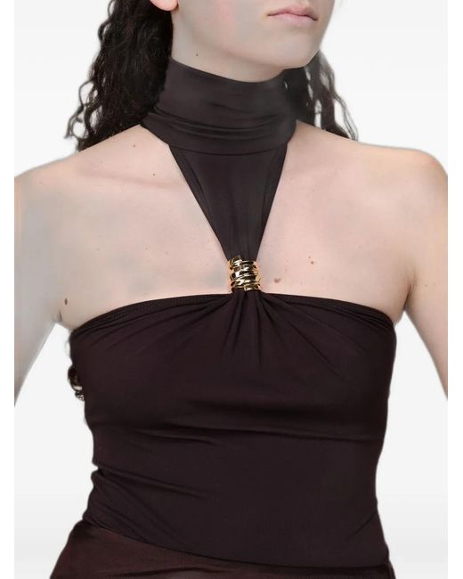 Elisabetta Franchi Brown Cut-Out Halterneck Bodysuit