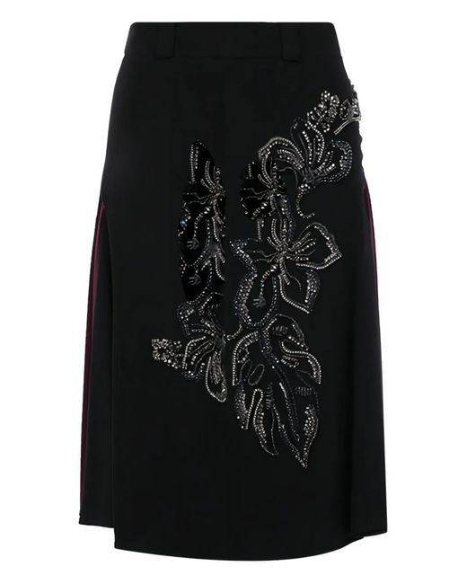 Prada Black Crystal-Embellished Midi Skirt