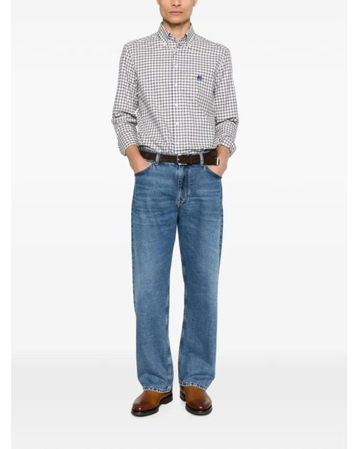 Etro White Check-Pattern Button-Down Shirt for men
