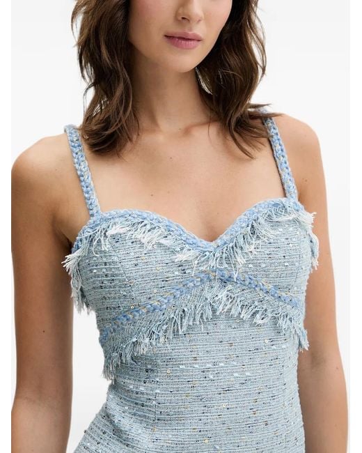 Bardot Blue Elina Sequin-Embellished Frayed-Trim Mini Dress