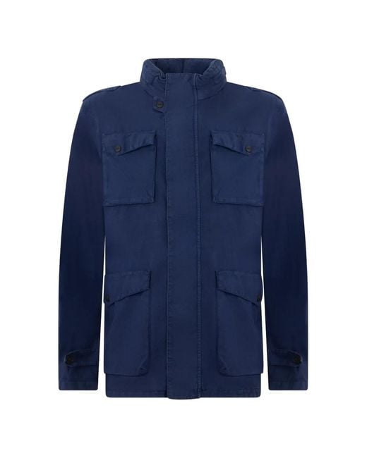 Herno Blue Linen Multi-Pocket Jacket for men