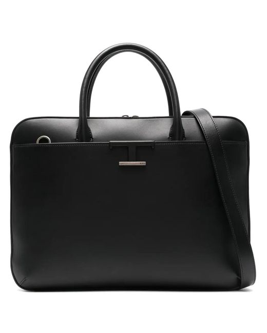 Tod's Black T Timeless Slim Briefcase for men