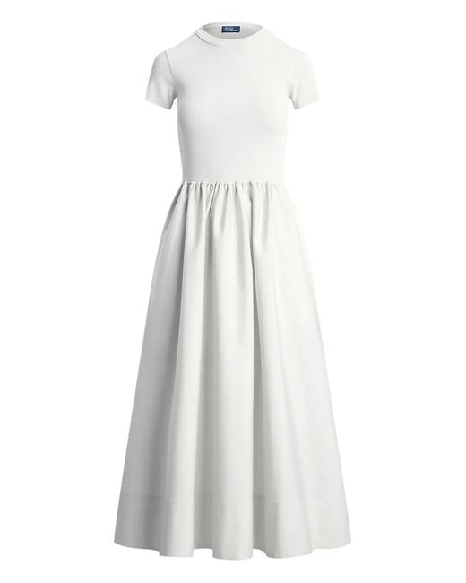Polo Ralph Lauren White A-Line Cotton-Jersey And Poplin Dress