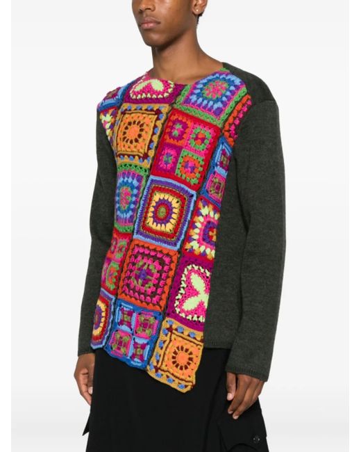 Comme des Garçons White Crochet-Panel Wool Sweater for men