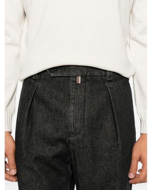 Berwich Black Pleated Turn-Up Trousers for men