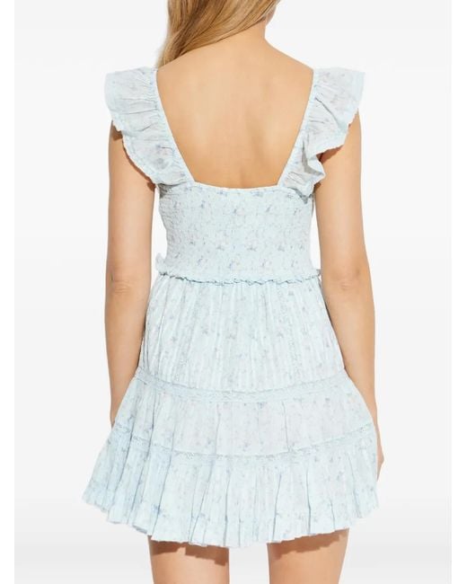 LoveShackFancy Blue Presline Ruffled Floral-Print Mini Dress