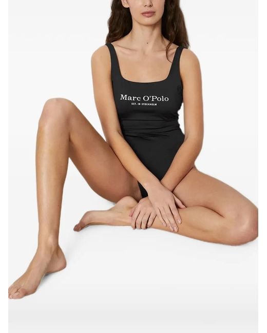Marc O' Polo Black Logo-Print Scoop-Neck Swimsuit