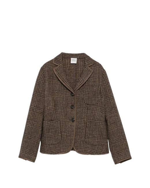 19.61 MILANO Brown Melania Check-Pattern Piping-Detail Jacket