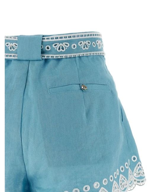 Farm Rio Blue Romantic Richelieu Cut-Out Shorts