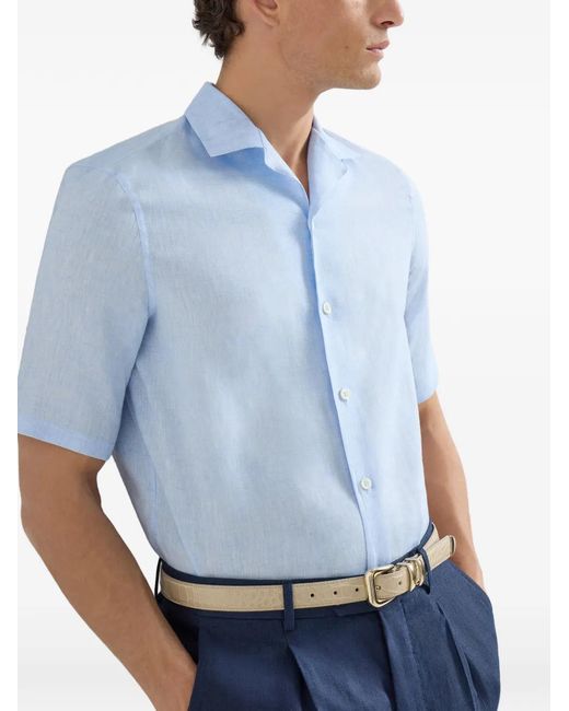 Brunello Cucinelli Blue Linen Shirt for men