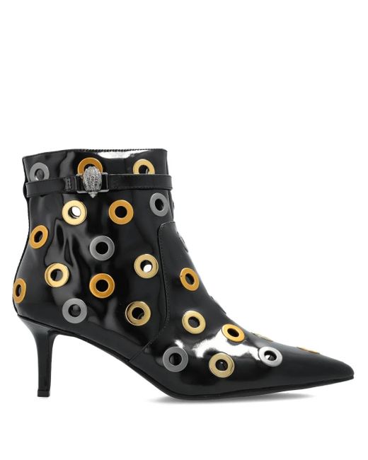 Kurt Geiger Black 65Mm Kensington Eyelet-Embellished Pointed-Toe Ankle Boots
