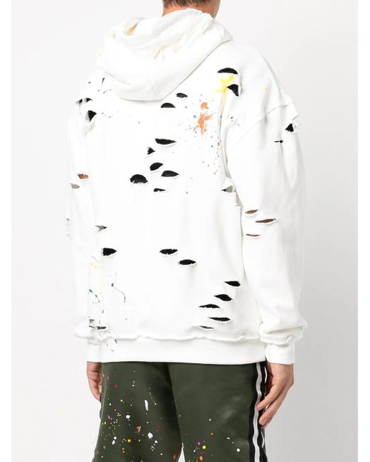 Mostly Heard Rarely Seen White Distressed Paint-Splattered Hoodie for men