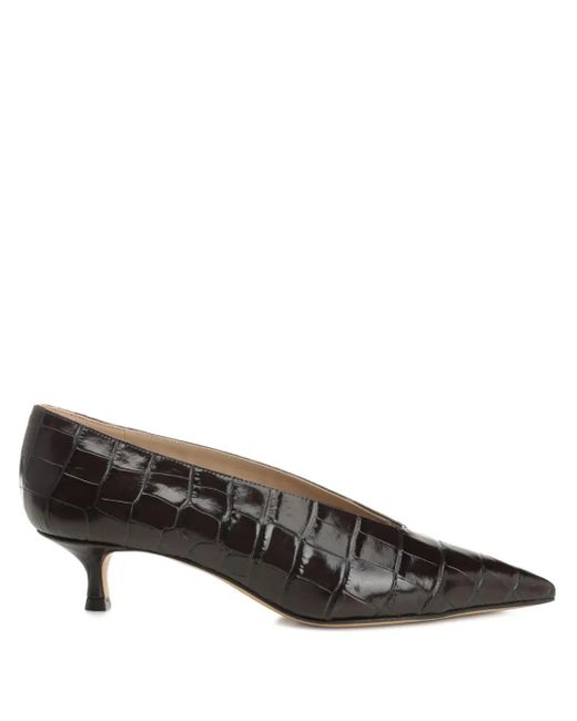 Le Monde Beryl Brown Crocodile-Pattern Pointed-Toe Pumps
