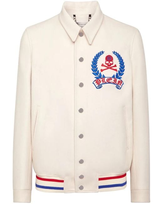 Philipp Plein White Skull-Embroidered Shirt Jacket for men