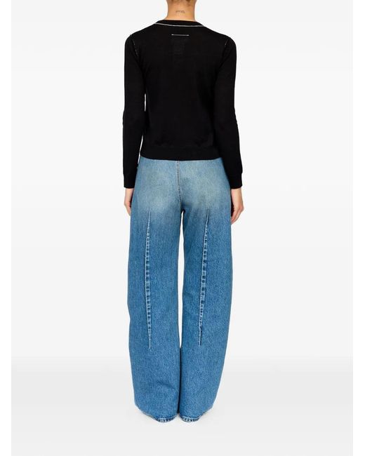 MM6 by Maison Margiela Black Contrast-Trimmed Wool Blend Knit Jumper