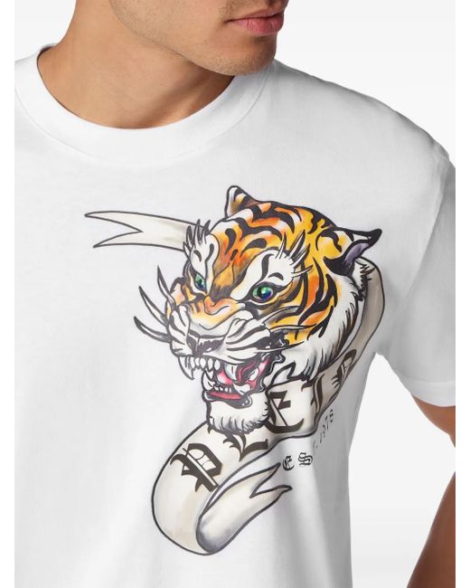 Philipp Plein White T-Shirt Round Neck Ss Tattoo for men