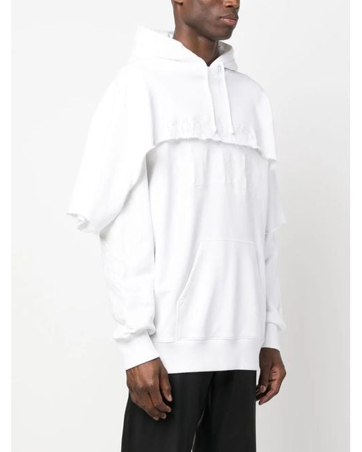 Givenchy White Layered Drawstring Cotton Hoodie for men