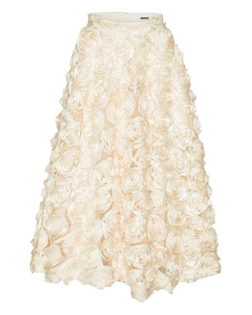 ROTATE BIRGER CHRISTENSEN Natural Midi Skirt With Rose Appliques