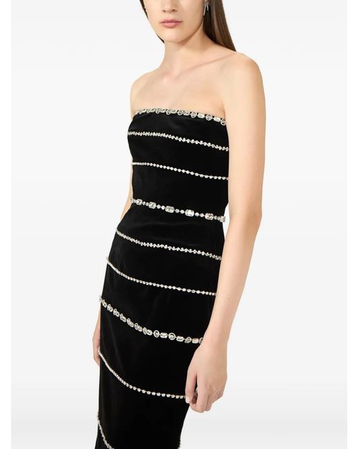 Costarellos Black Shaula Crystal Strapless Velvet Gown