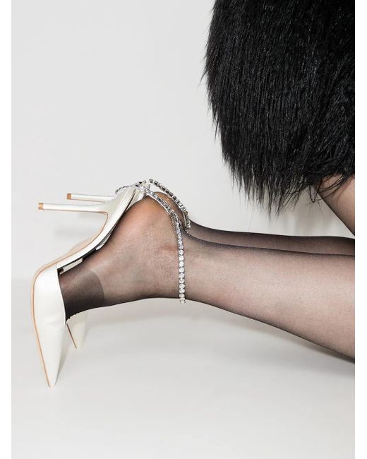 Jimmy Choo White Flax-Coloured Patent Leather Decollete With Crystals