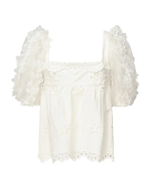 For Love & Lemons Top Met Pofmouwen En Ringlets in het White