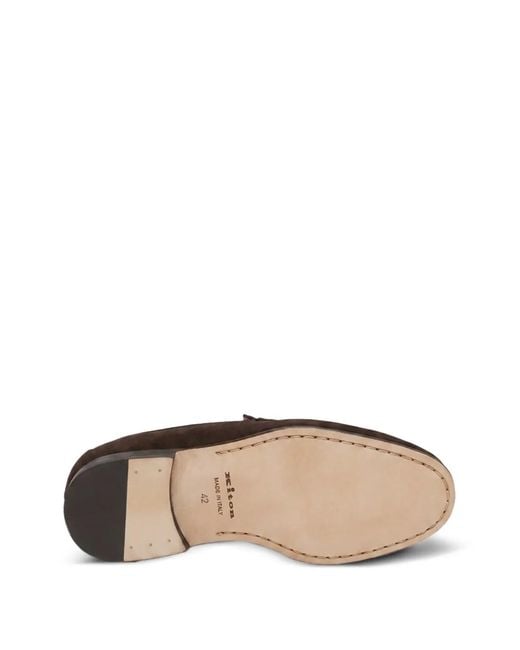 Kiton Brown Suede Almond-Toe Loafers for men