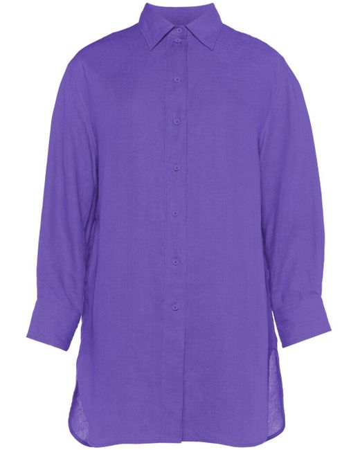Eres Purple Mignonette Longline Linen Shirt