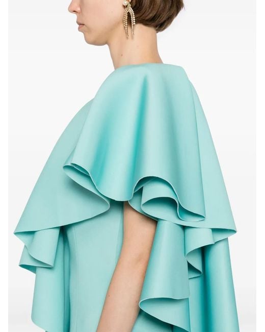 Saiid Kobeisy Blue Ruffled Scuba Long Dress