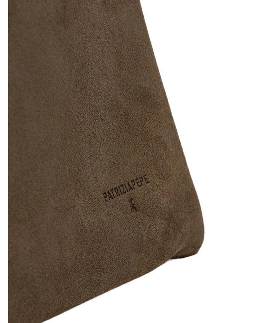 Patrizia Pepe Brown Suede Logo-Embossed Tote Bag