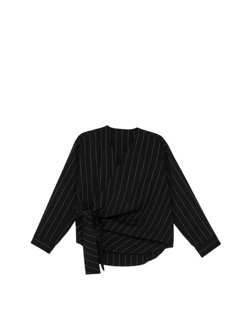 JNBY Black Pinstripe-Pattern Tie-Front Blouse