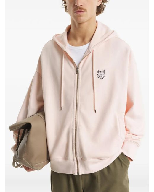 Maison Kitsuné Pink Fox-Motif Zip-Up Hoodie for men