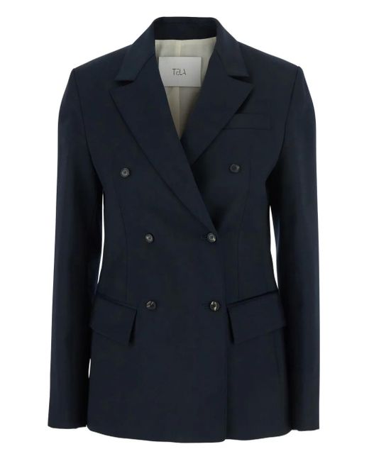 Blazer Doppiopetto Con Revers A Lancia di Tela in Blue