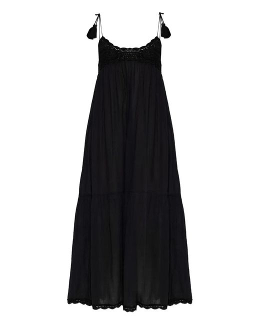 Ulla Johnson Black Linnea Tassel Crochet Midi Dress