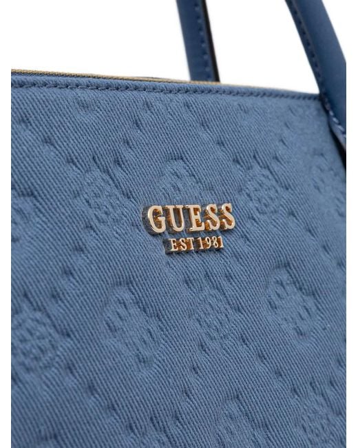 Guess Blue Logo-Debossed Tote Bag