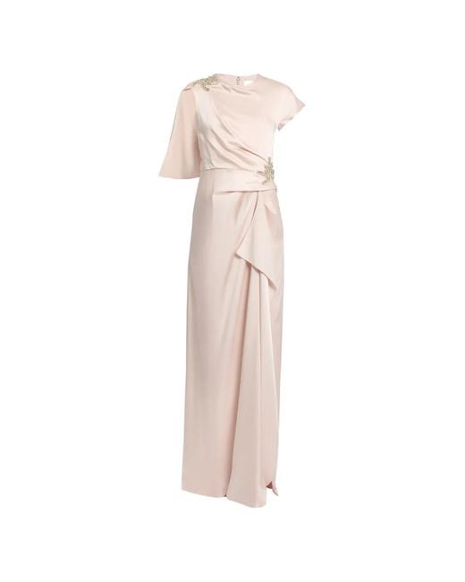 Erdem Natural Asymmetric Short-Sleeve Gown Dress