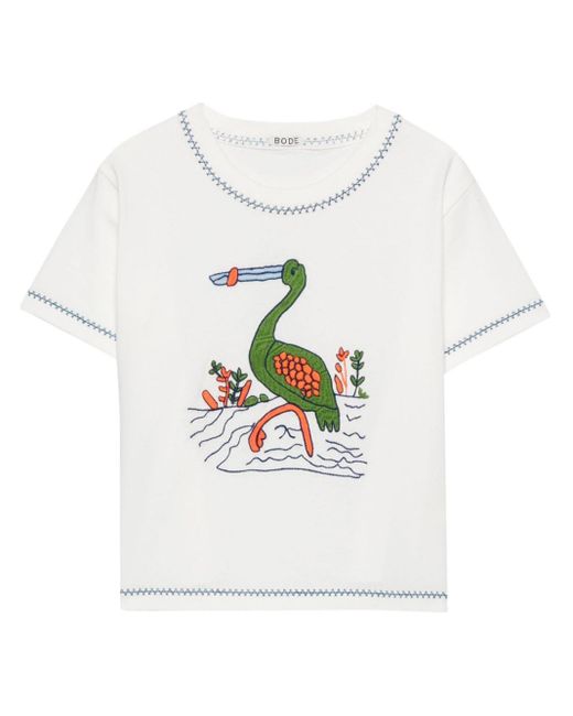 Bode White Heron Embroidered T-shirt
