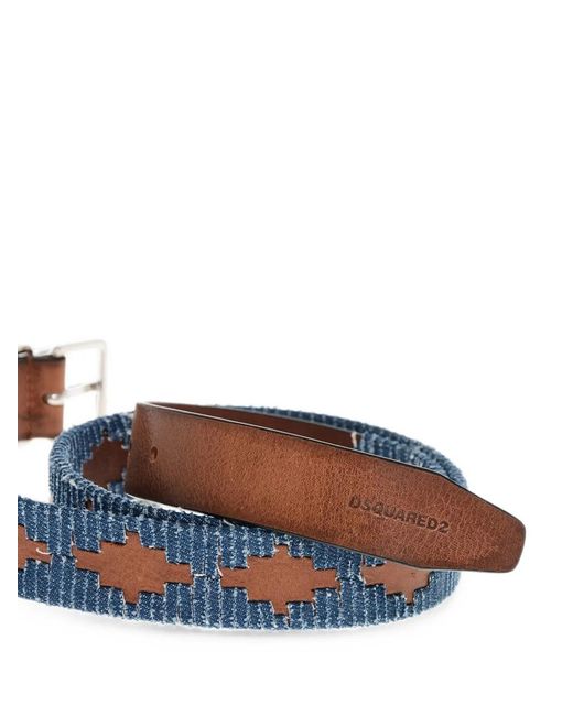 DSquared² White Denim-Panel Leather Belt for men