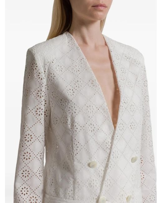 Alberta Ferretti White Double-Breasted Eyelet Blazer