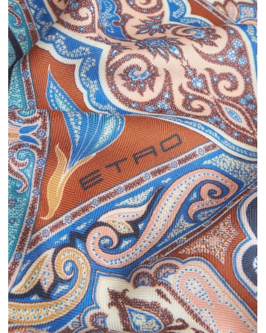 Etro Blue Cashmere-Silk Geo Pattern Scarf