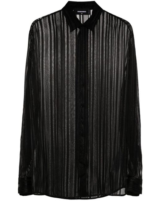 DSquared² Black Striped Semi-sheer Shirt for men
