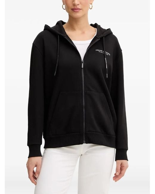 ARMANI EXCHANGE Black Logo-Print Zip-Up Hoodie