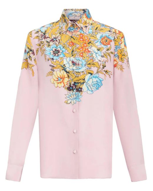 Chemise En Crêpe De Chine À Fleurs Etro en coloris Pink
