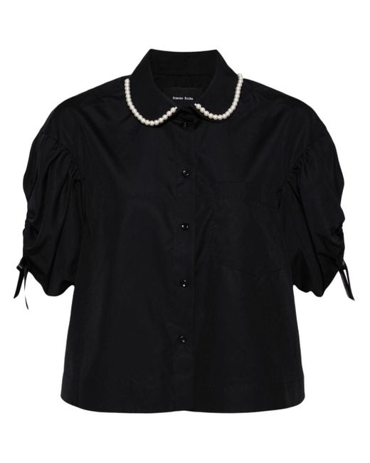 Simone Rocha Black Pearl-trim Cotton Shirt