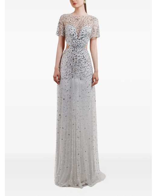Gemy Maalouf White Beaded Long Dress