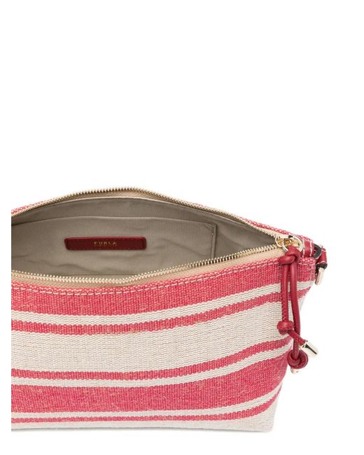 Furla Pink Striped Padlock Shoulder Bag