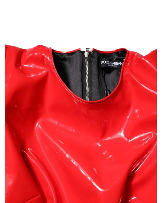 Dolce & Gabbana Red Puff-Sleeve Patent-Finish Mini Dress
